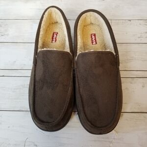 Levi's Fields Faux Suede Venetian House Brown Faux Fur Lined Slipper Shoes